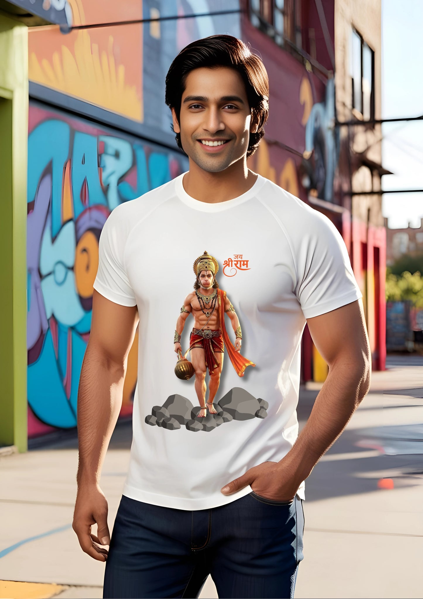 Jai Shree Ram Hanuman on Rocks Tee