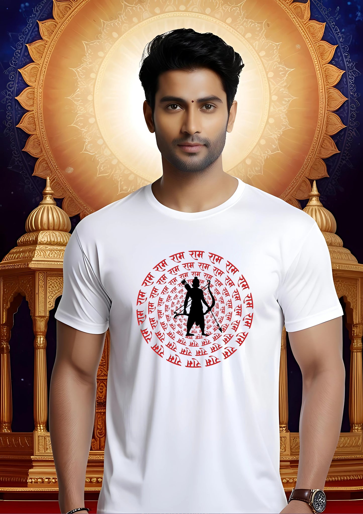 Sacred Spiral of Lord Ram Tee – White (Polyester)