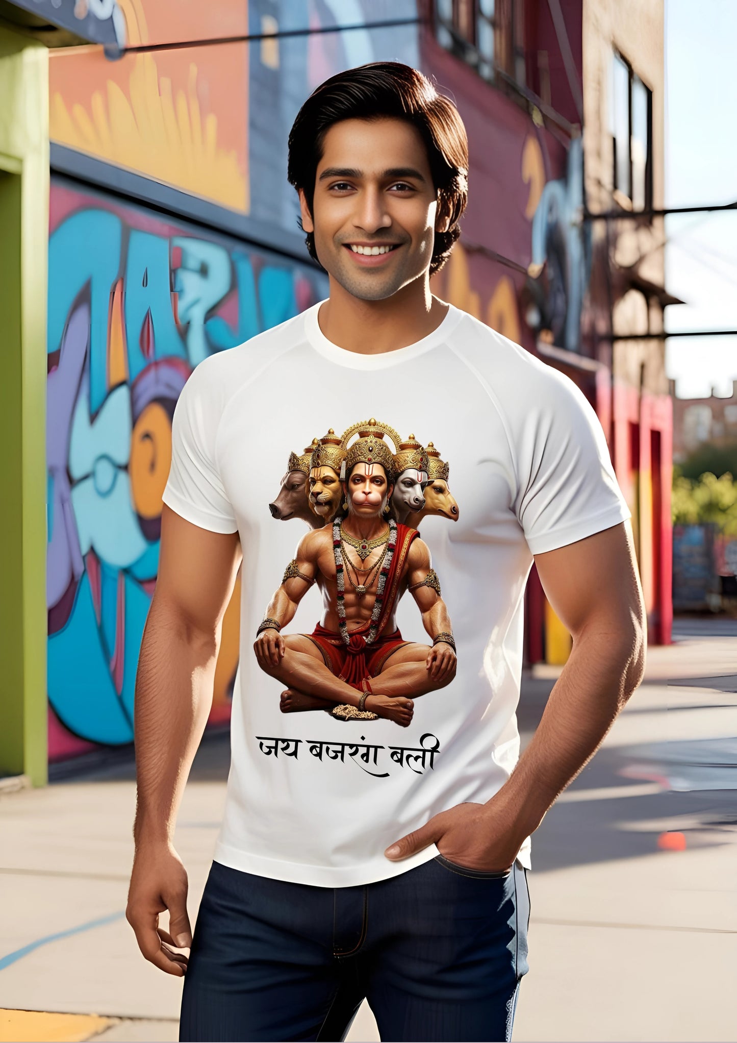 Panchamukhi Hanuman Meditation Tee – White (Polyester)