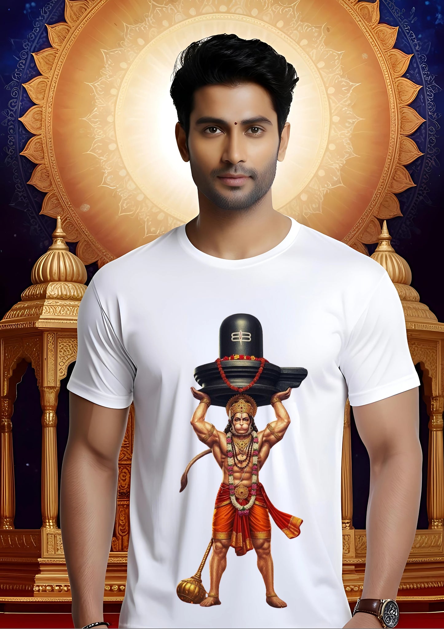 Hanuman with Shivling Devotional Tee