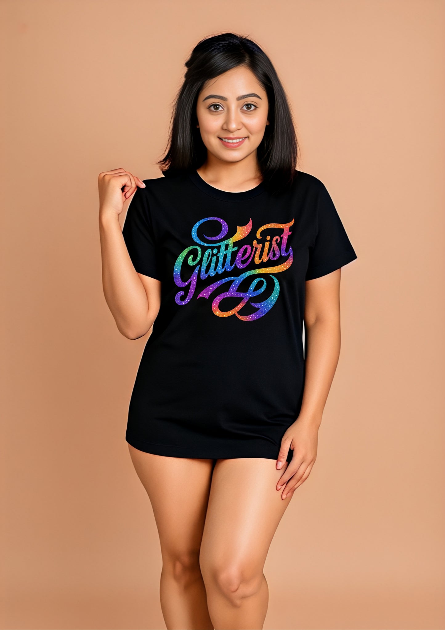 Glitterist Swirl Script Tee – Vibrant Flow Edition