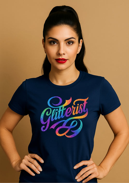 Glitterist Swirl Script Tee – Vibrant Flow Edition
