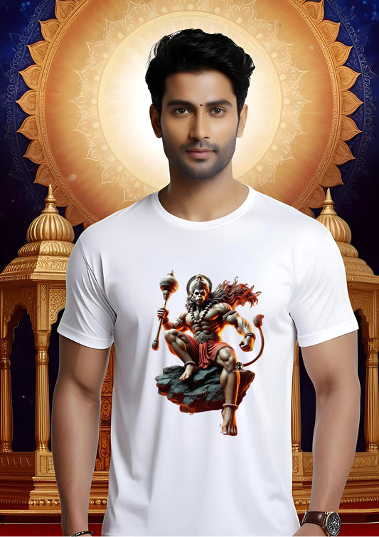 Mighty Hanuman on Floating Rock Tee – White (Polyester)