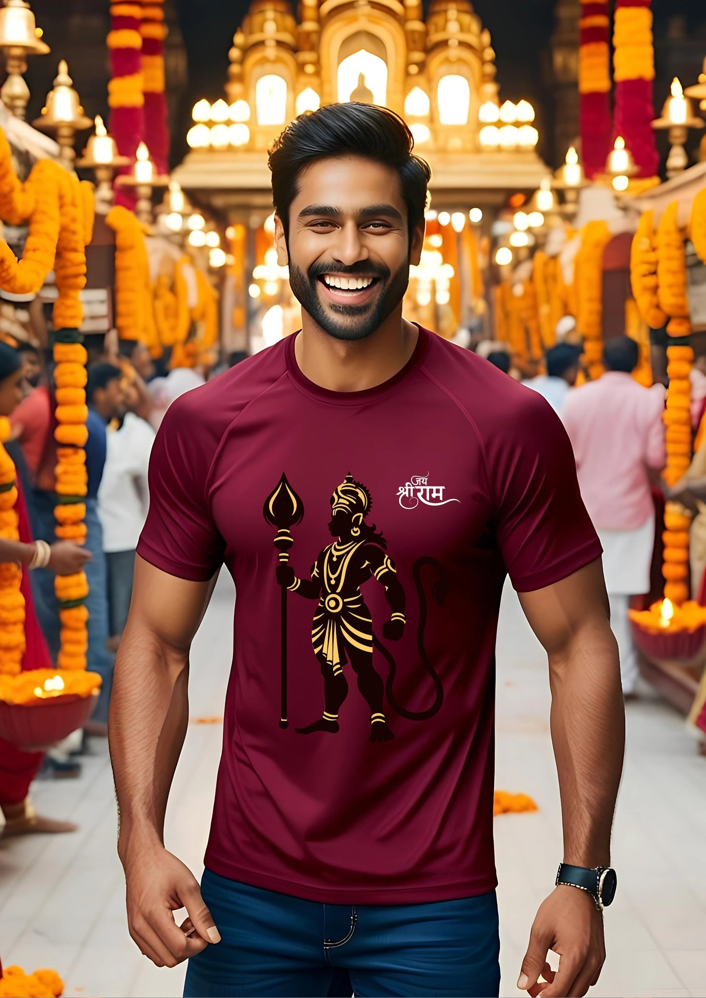 Golden Warrior Hanuman with Jai Shree Ram Tee
