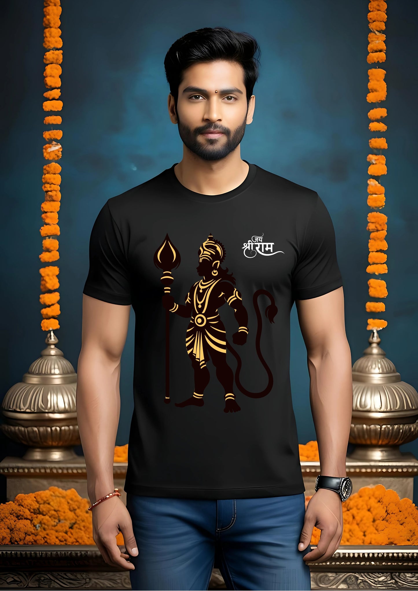Golden Warrior Hanuman with Jai Shree Ram Tee