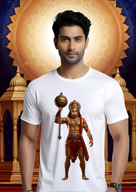 Sacred Hanuman Emblem Tee – White (Polyester)