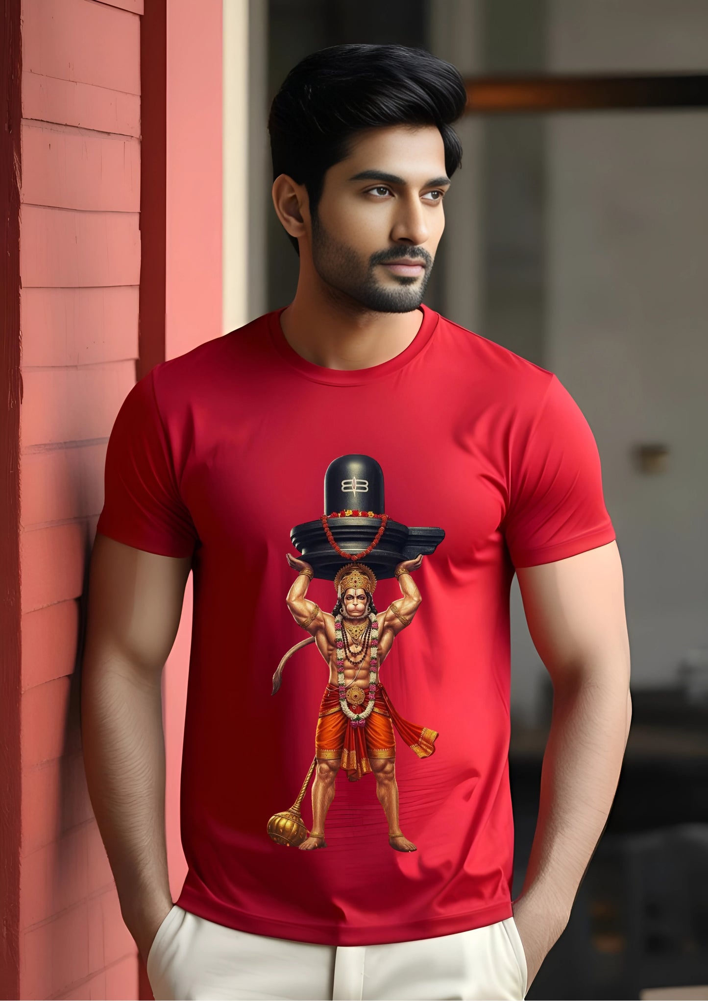 Hanuman with Shivling Devotional Tee