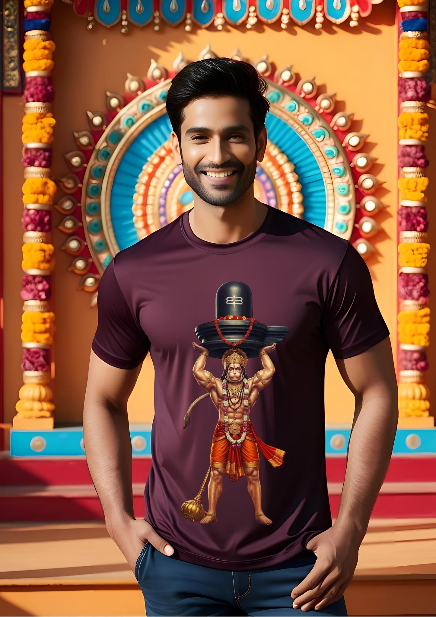 Hanuman with Shivling Devotional Tee