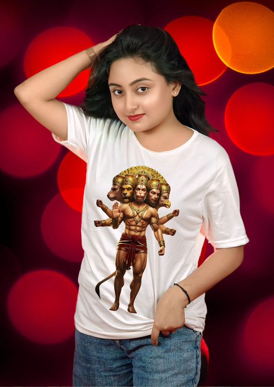 Panchamukhi Hanuman Warrior Tee – White (Polyester)
