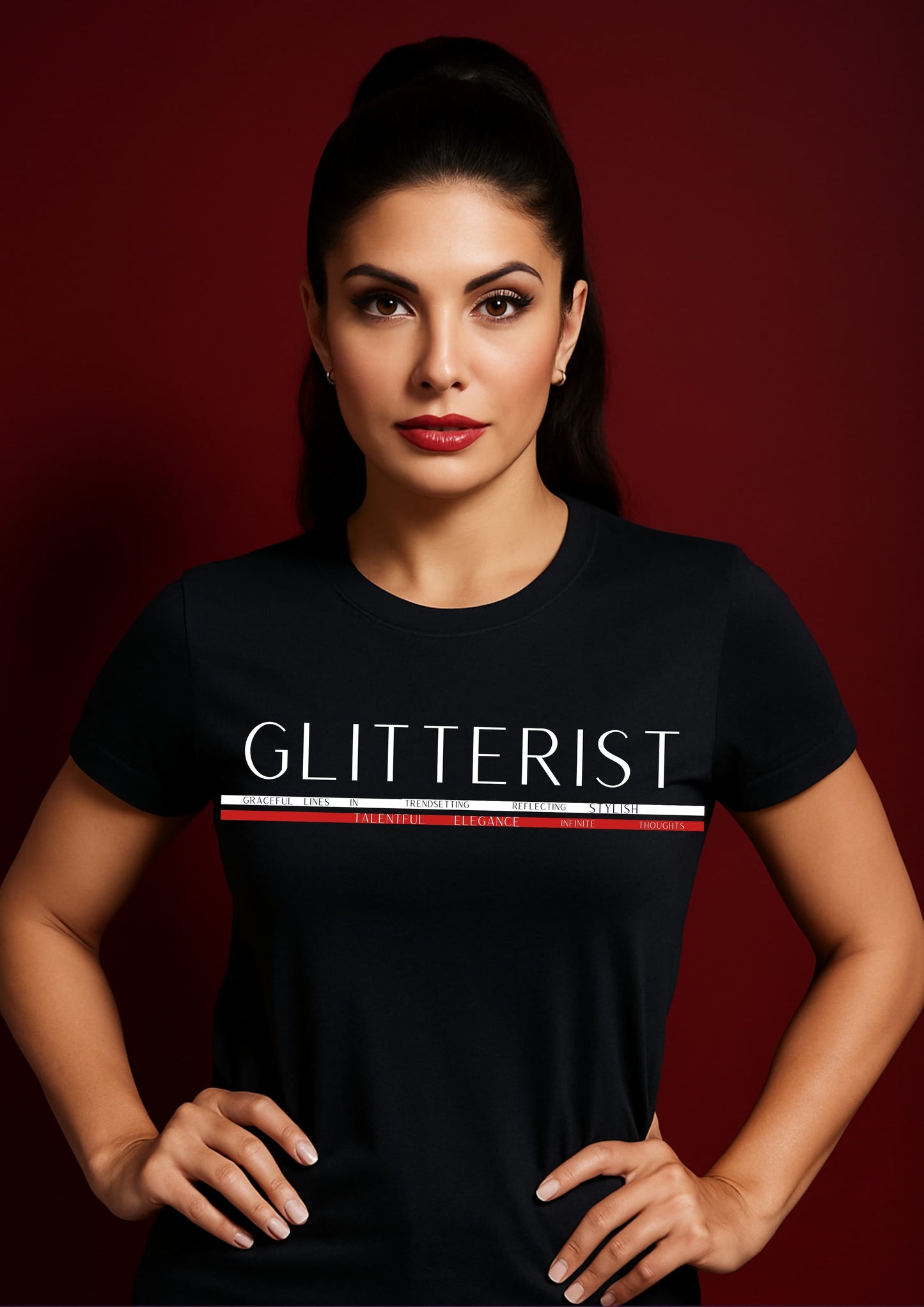 Glitterist “Stylish Strip Definition” Half Sleeve Black T-Shirt