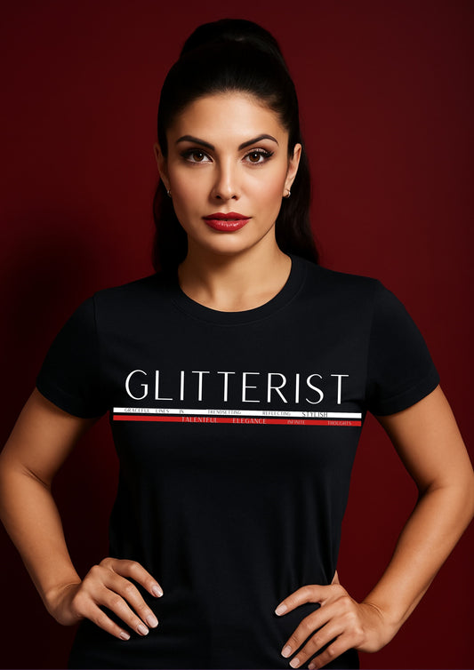 Glitterist “Stylish Strip Definition” Half Sleeve Black T-Shirt