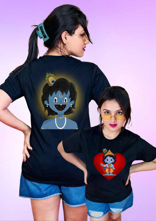 "Krishna in My Heart & Behind Me" – Double-Sided DTP Print T-Shirt